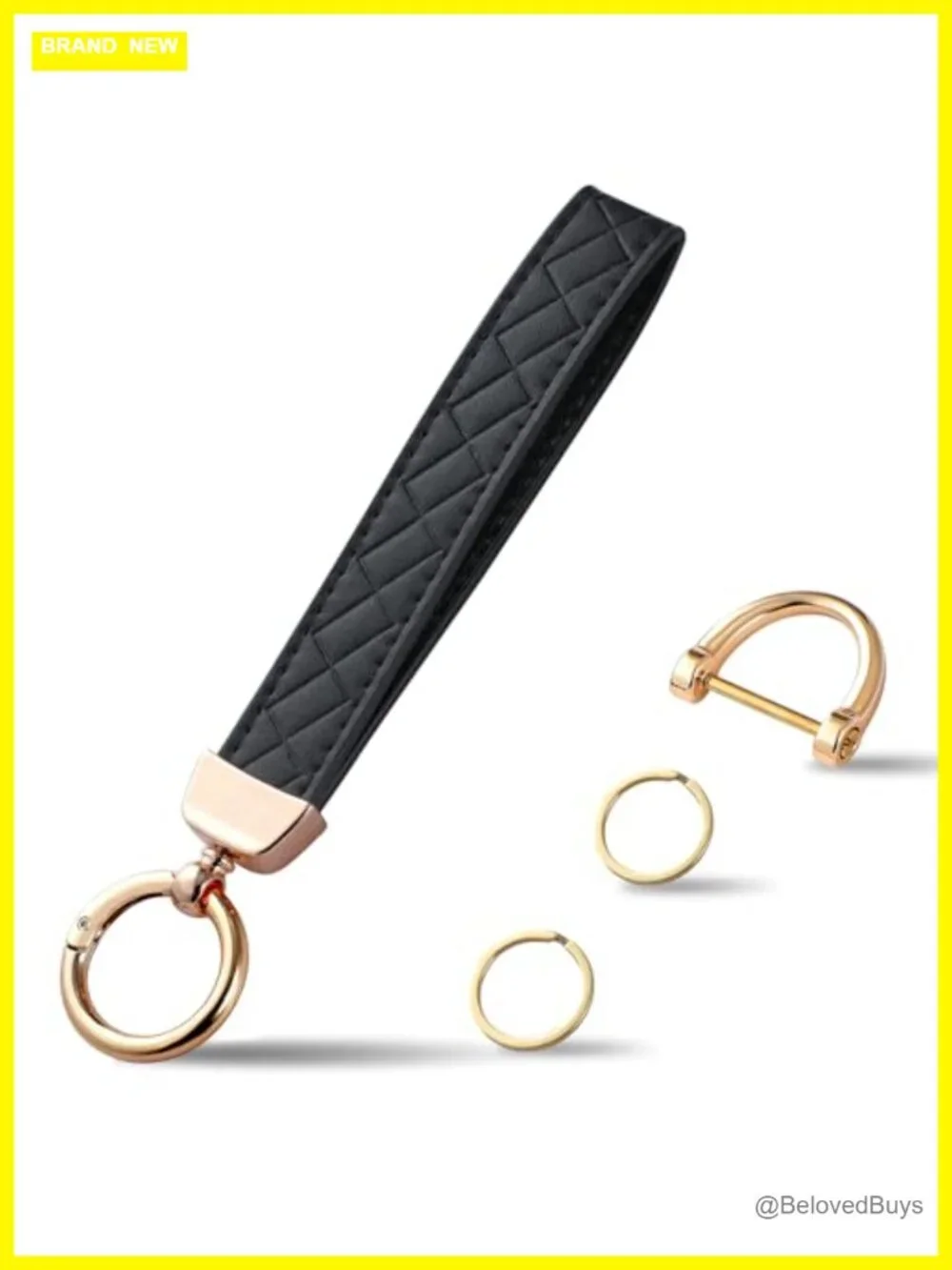Quilted Faux Leather Wristlet Keychain with D-Ring, 3-Ring Key Organizer
